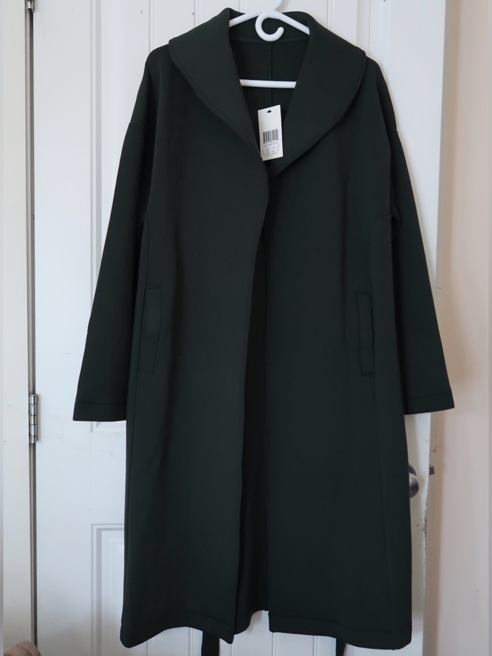 NWT Lezé The Label Giselle Coat Pine Belted Shawl Collar Midi M